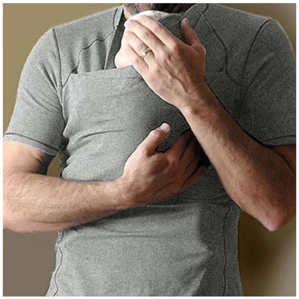 VIJA Design Men's Skin-To-Skin Kangaroo Short Sleeve Grey T-Shirt XL